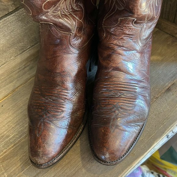 Mens Justin Marbled Leather Round Toe Brown Western Cowboy Boots Size 7.5 EE GUC - Picture 3 of 6